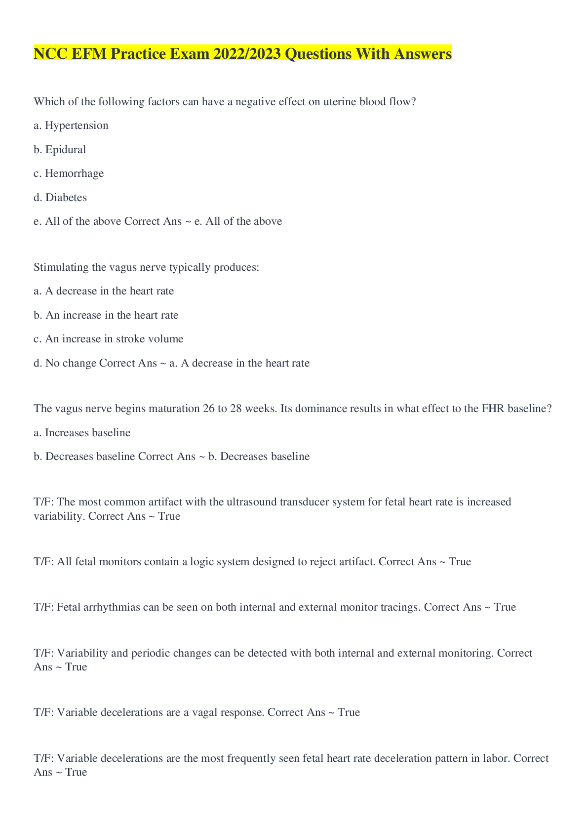 Preview of NCC EFM Practice Exam 2022/2023 Questions With Answers